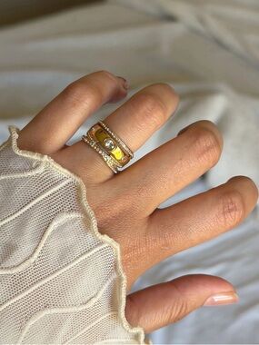 Gold and Silver Stacked Crystal Ring Set